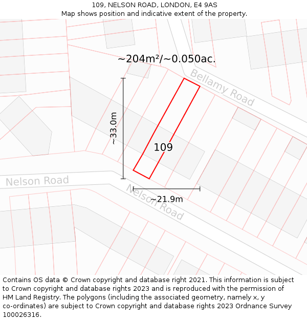 109, NELSON ROAD, LONDON, E4 9AS: Plot and title map