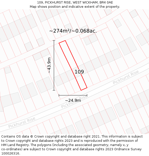 109, PICKHURST RISE, WEST WICKHAM, BR4 0AE: Plot and title map