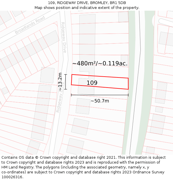 109, RIDGEWAY DRIVE, BROMLEY, BR1 5DB: Plot and title map
