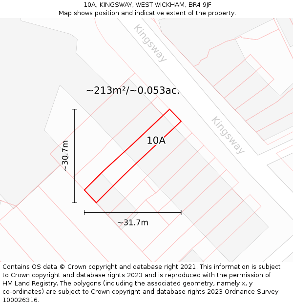 10A, KINGSWAY, WEST WICKHAM, BR4 9JF: Plot and title map
