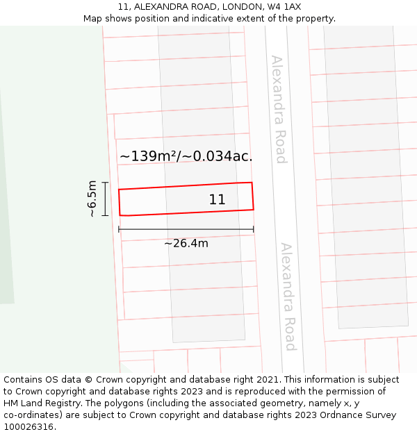 11, ALEXANDRA ROAD, LONDON, W4 1AX: Plot and title map