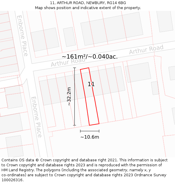 11, ARTHUR ROAD, NEWBURY, RG14 6BG: Plot and title map