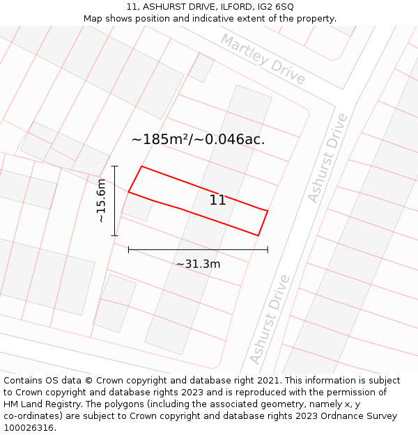 11, ASHURST DRIVE, ILFORD, IG2 6SQ: Plot and title map