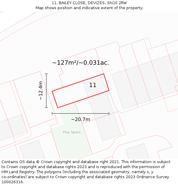 11, BAILEY CLOSE, DEVIZES, SN10 2RW: Plot and title map