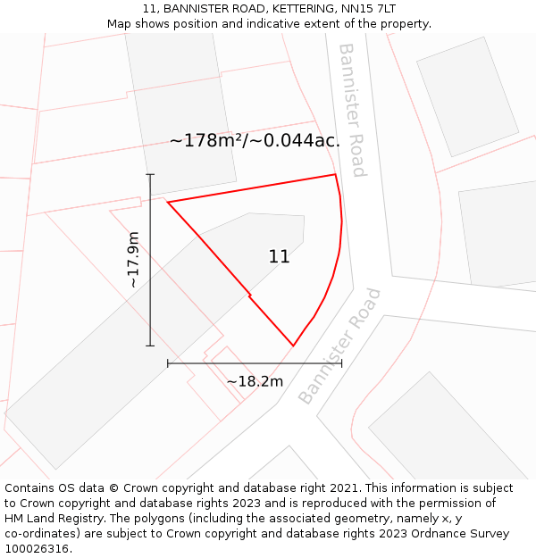 11, BANNISTER ROAD, KETTERING, NN15 7LT: Plot and title map