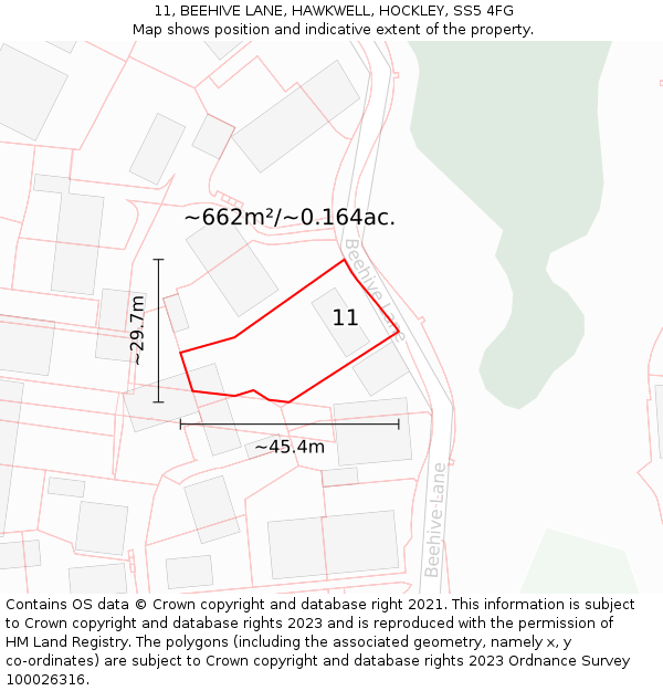 11, BEEHIVE LANE, HAWKWELL, HOCKLEY, SS5 4FG: Plot and title map