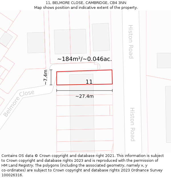11, BELMORE CLOSE, CAMBRIDGE, CB4 3NN: Plot and title map