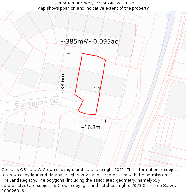 11, BLACKBERRY WAY, EVESHAM, WR11 2AH: Plot and title map