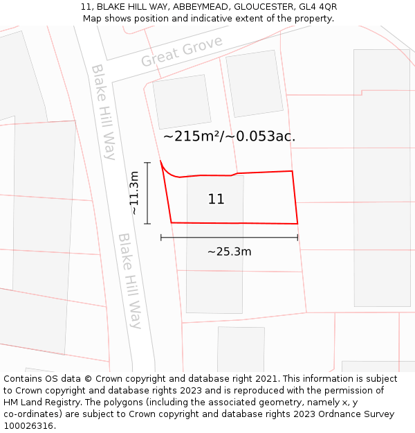 11, BLAKE HILL WAY, ABBEYMEAD, GLOUCESTER, GL4 4QR: Plot and title map