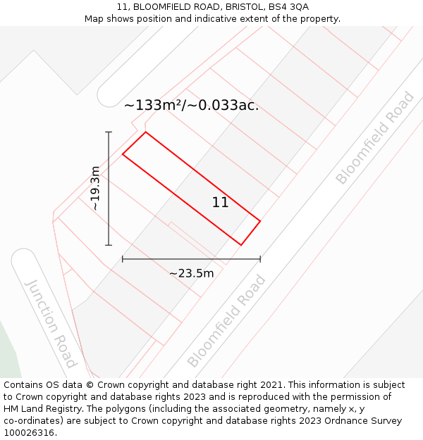 11, BLOOMFIELD ROAD, BRISTOL, BS4 3QA: Plot and title map