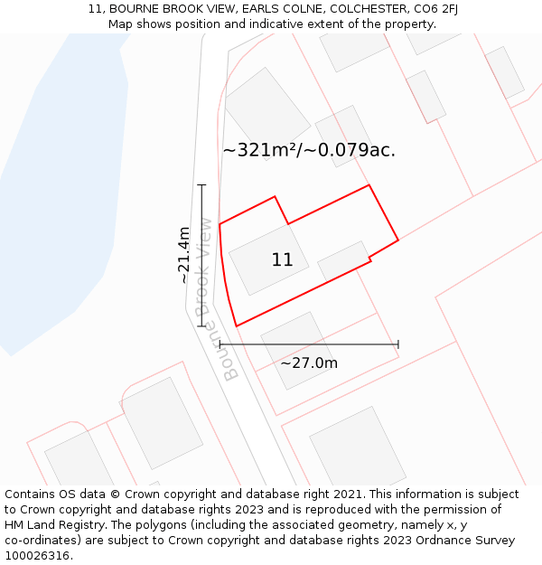 11, BOURNE BROOK VIEW, EARLS COLNE, COLCHESTER, CO6 2FJ: Plot and title map