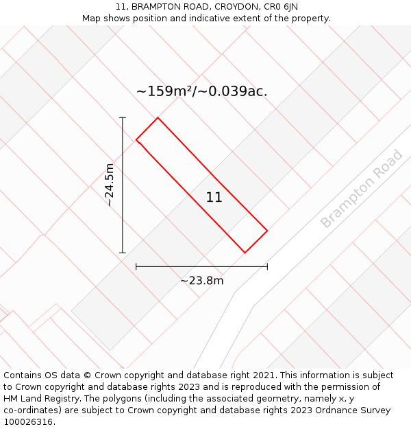 11, BRAMPTON ROAD, CROYDON, CR0 6JN: Plot and title map