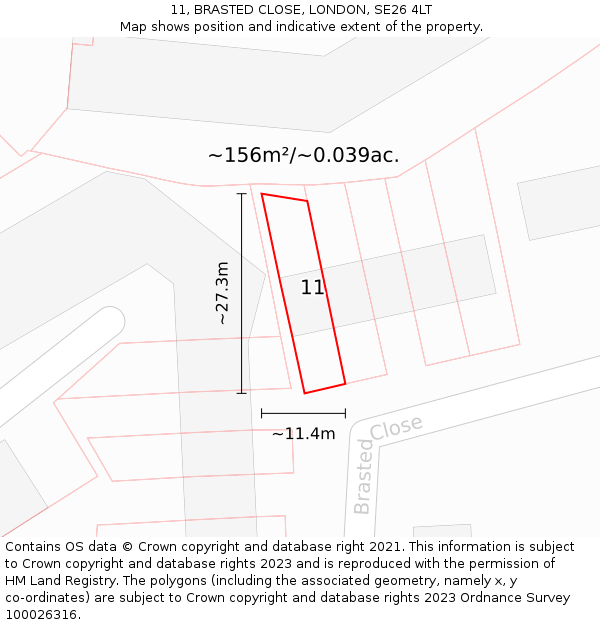 11, BRASTED CLOSE, LONDON, SE26 4LT: Plot and title map