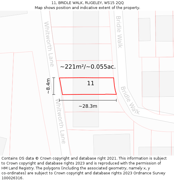 11, BRIDLE WALK, RUGELEY, WS15 2QQ: Plot and title map