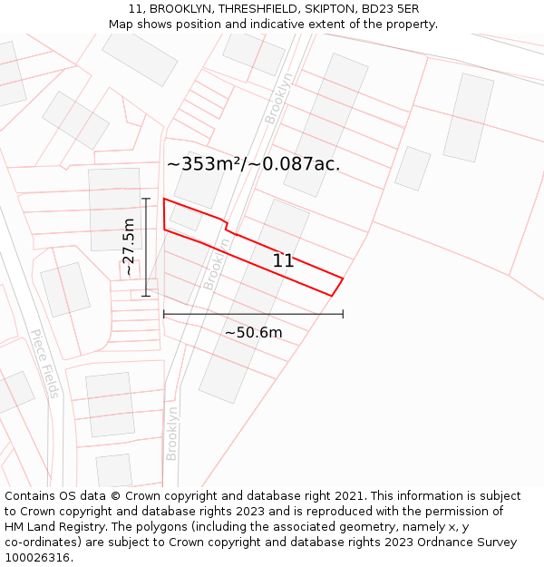 11, BROOKLYN, THRESHFIELD, SKIPTON, BD23 5ER: Plot and title map