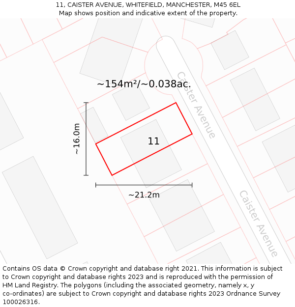 11, CAISTER AVENUE, WHITEFIELD, MANCHESTER, M45 6EL: Plot and title map