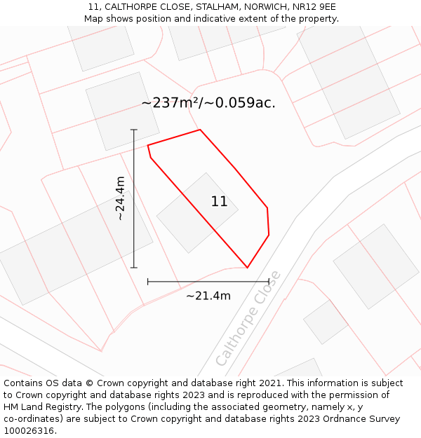 11, CALTHORPE CLOSE, STALHAM, NORWICH, NR12 9EE: Plot and title map