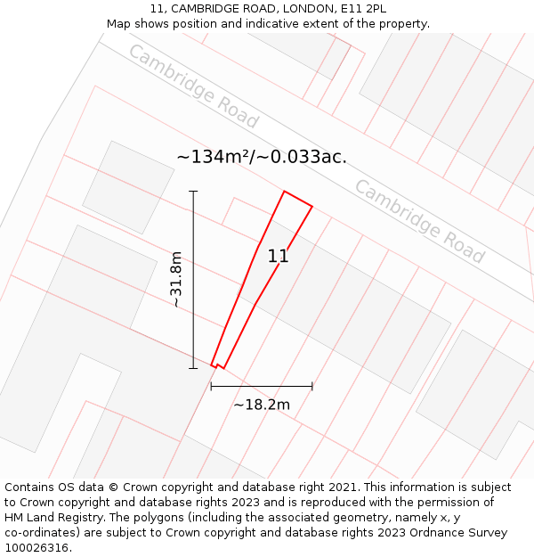 11, CAMBRIDGE ROAD, LONDON, E11 2PL: Plot and title map
