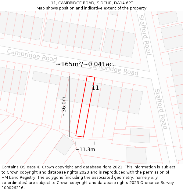 11, CAMBRIDGE ROAD, SIDCUP, DA14 6PT: Plot and title map