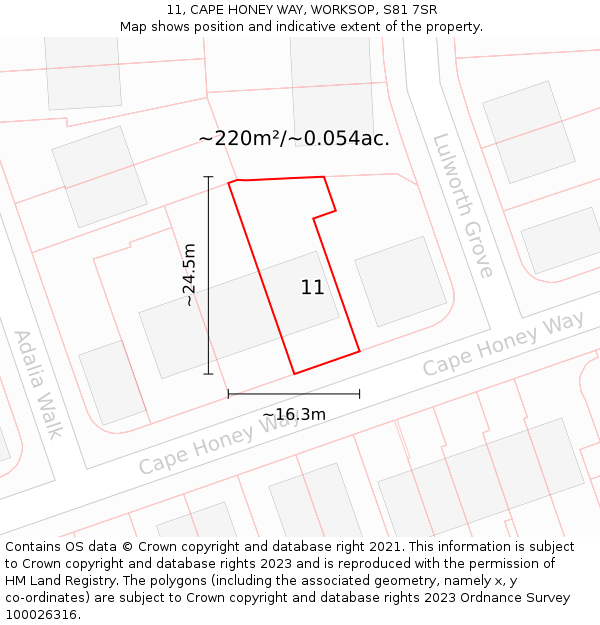 11, CAPE HONEY WAY, WORKSOP, S81 7SR: Plot and title map