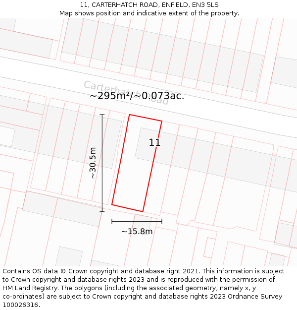 11, CARTERHATCH ROAD, ENFIELD, EN3 5LS: Plot and title map