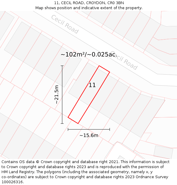 11, CECIL ROAD, CROYDON, CR0 3BN: Plot and title map