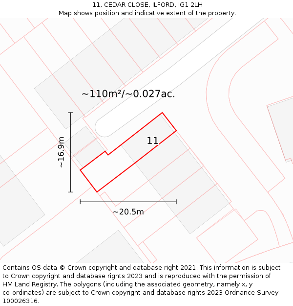 11, CEDAR CLOSE, ILFORD, IG1 2LH: Plot and title map