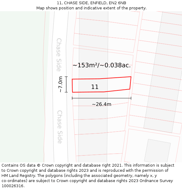 11, CHASE SIDE, ENFIELD, EN2 6NB: Plot and title map