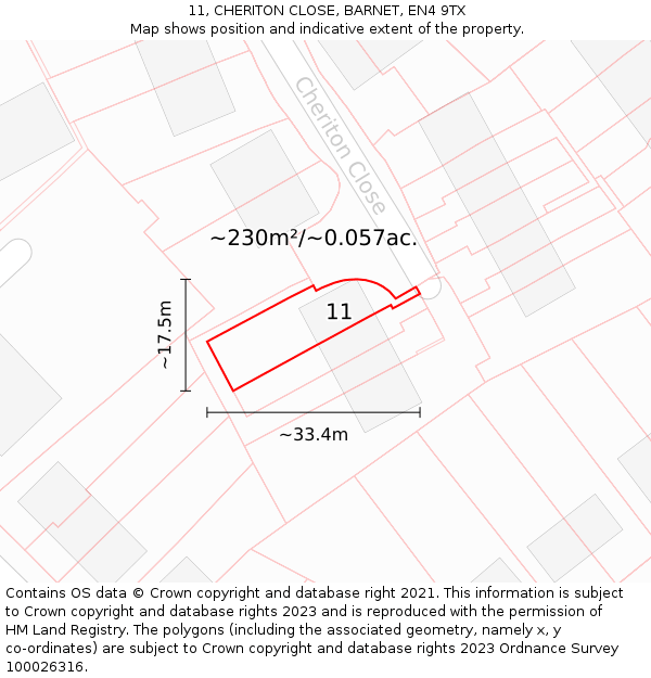 11, CHERITON CLOSE, BARNET, EN4 9TX: Plot and title map