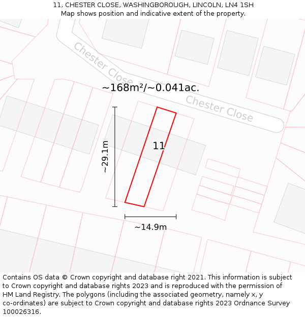 11, CHESTER CLOSE, WASHINGBOROUGH, LINCOLN, LN4 1SH: Plot and title map