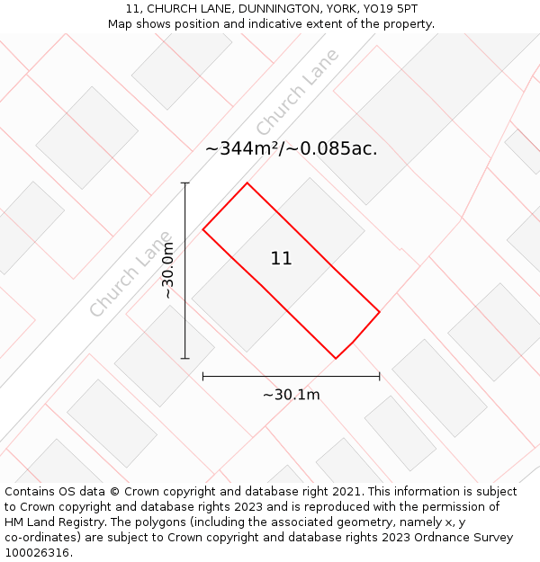 11, CHURCH LANE, DUNNINGTON, YORK, YO19 5PT: Plot and title map