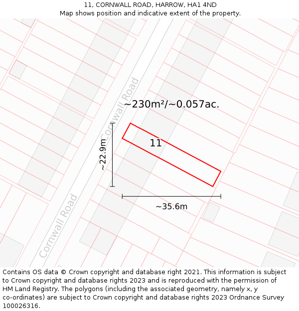 11, CORNWALL ROAD, HARROW, HA1 4ND: Plot and title map
