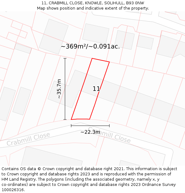 11, CRABMILL CLOSE, KNOWLE, SOLIHULL, B93 0NW: Plot and title map