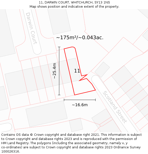 11, DARWIN COURT, WHITCHURCH, SY13 1NS: Plot and title map