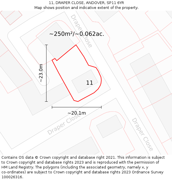 11, DRAPER CLOSE, ANDOVER, SP11 6YR: Plot and title map