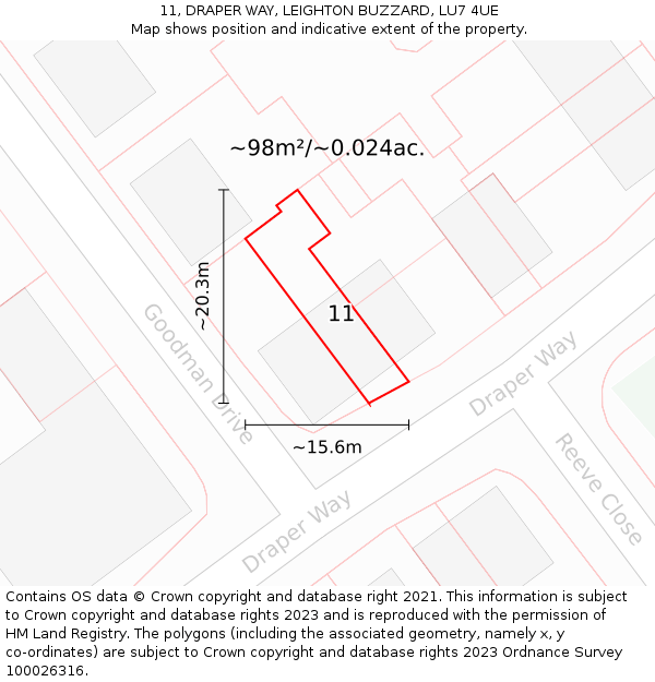 11, DRAPER WAY, LEIGHTON BUZZARD, LU7 4UE: Plot and title map