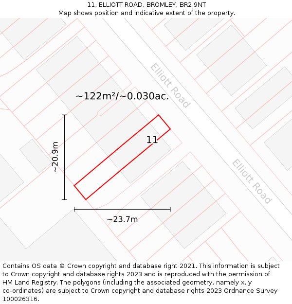 11, ELLIOTT ROAD, BROMLEY, BR2 9NT: Plot and title map
