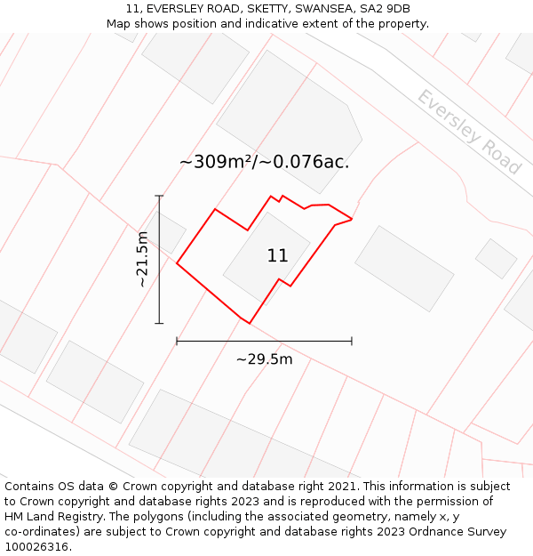 11, EVERSLEY ROAD, SKETTY, SWANSEA, SA2 9DB: Plot and title map