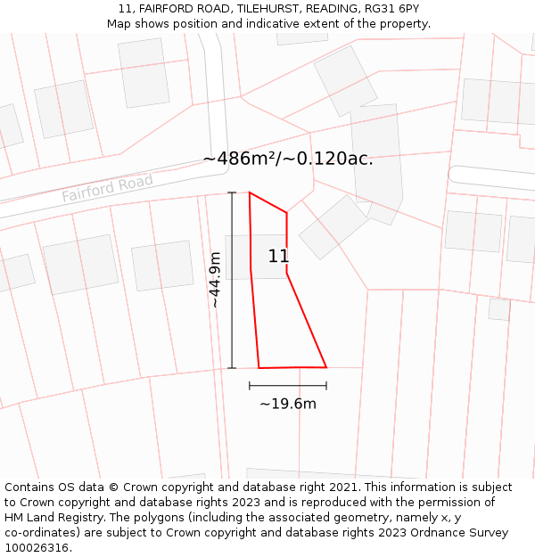 11, FAIRFORD ROAD, TILEHURST, READING, RG31 6PY: Plot and title map