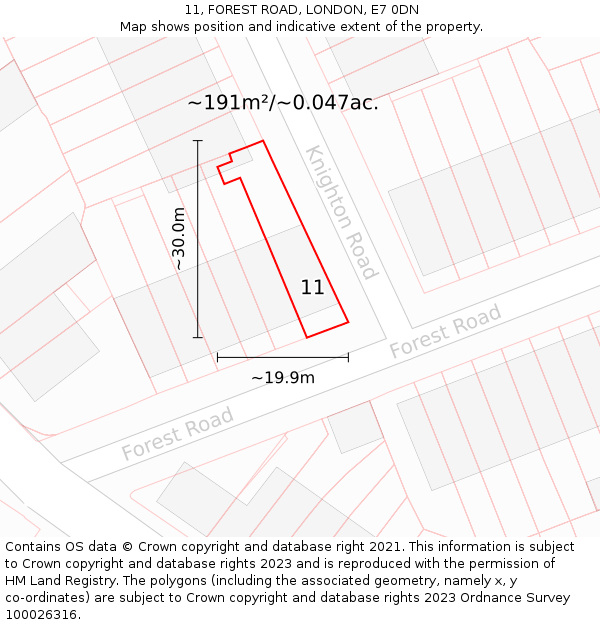 11, FOREST ROAD, LONDON, E7 0DN: Plot and title map