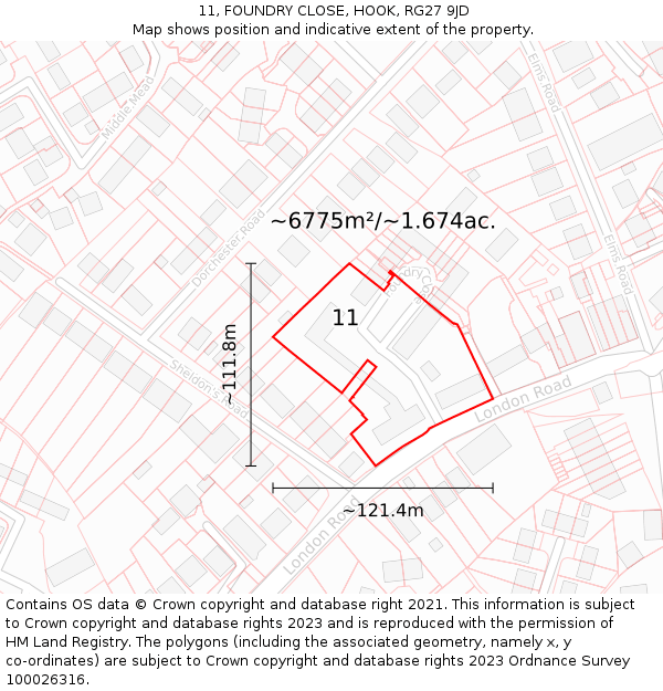 11, FOUNDRY CLOSE, HOOK, RG27 9JD: Plot and title map