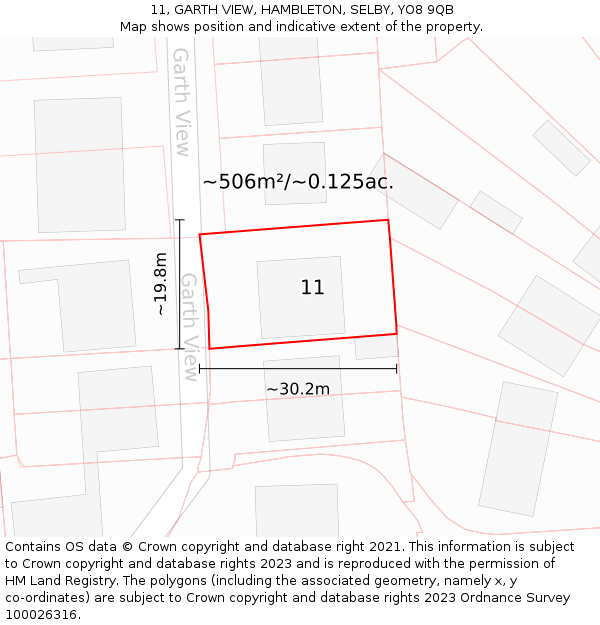 11, GARTH VIEW, HAMBLETON, SELBY, YO8 9QB: Plot and title map