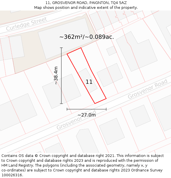 11, GROSVENOR ROAD, PAIGNTON, TQ4 5AZ: Plot and title map