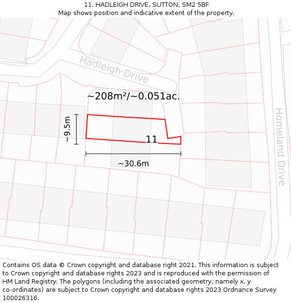 11, HADLEIGH DRIVE, SUTTON, SM2 5BF: Plot and title map