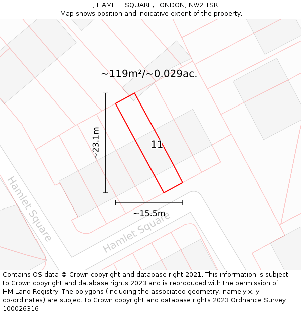 11, HAMLET SQUARE, LONDON, NW2 1SR: Plot and title map
