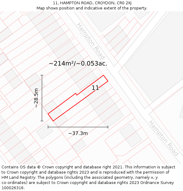 11, HAMPTON ROAD, CROYDON, CR0 2XJ: Plot and title map