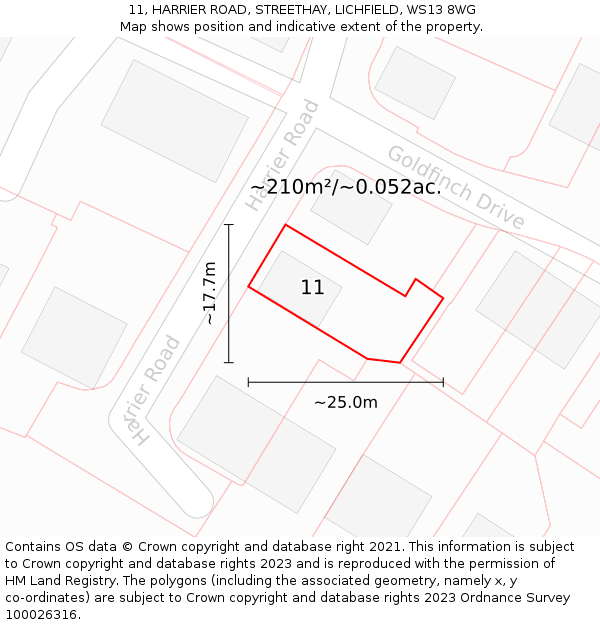 11, HARRIER ROAD, STREETHAY, LICHFIELD, WS13 8WG: Plot and title map