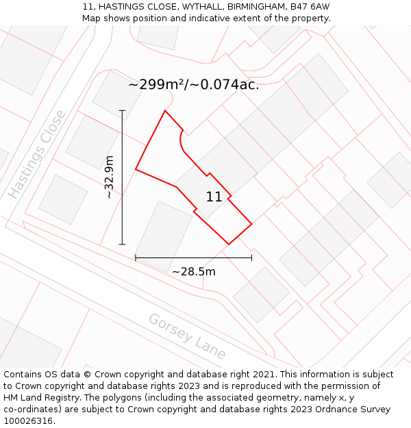 11, HASTINGS CLOSE, WYTHALL, BIRMINGHAM, B47 6AW: Plot and title map