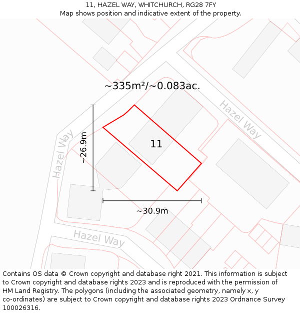 11, HAZEL WAY, WHITCHURCH, RG28 7FY: Plot and title map
