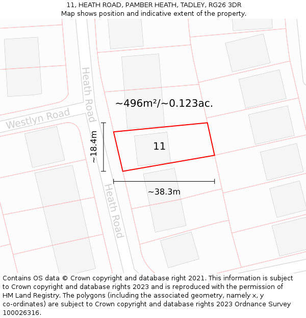 11, HEATH ROAD, PAMBER HEATH, TADLEY, RG26 3DR: Plot and title map
